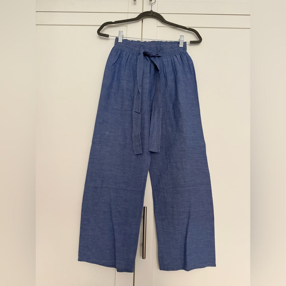 Blue Wide-Leg Beach Pants with Tie Waist size XS